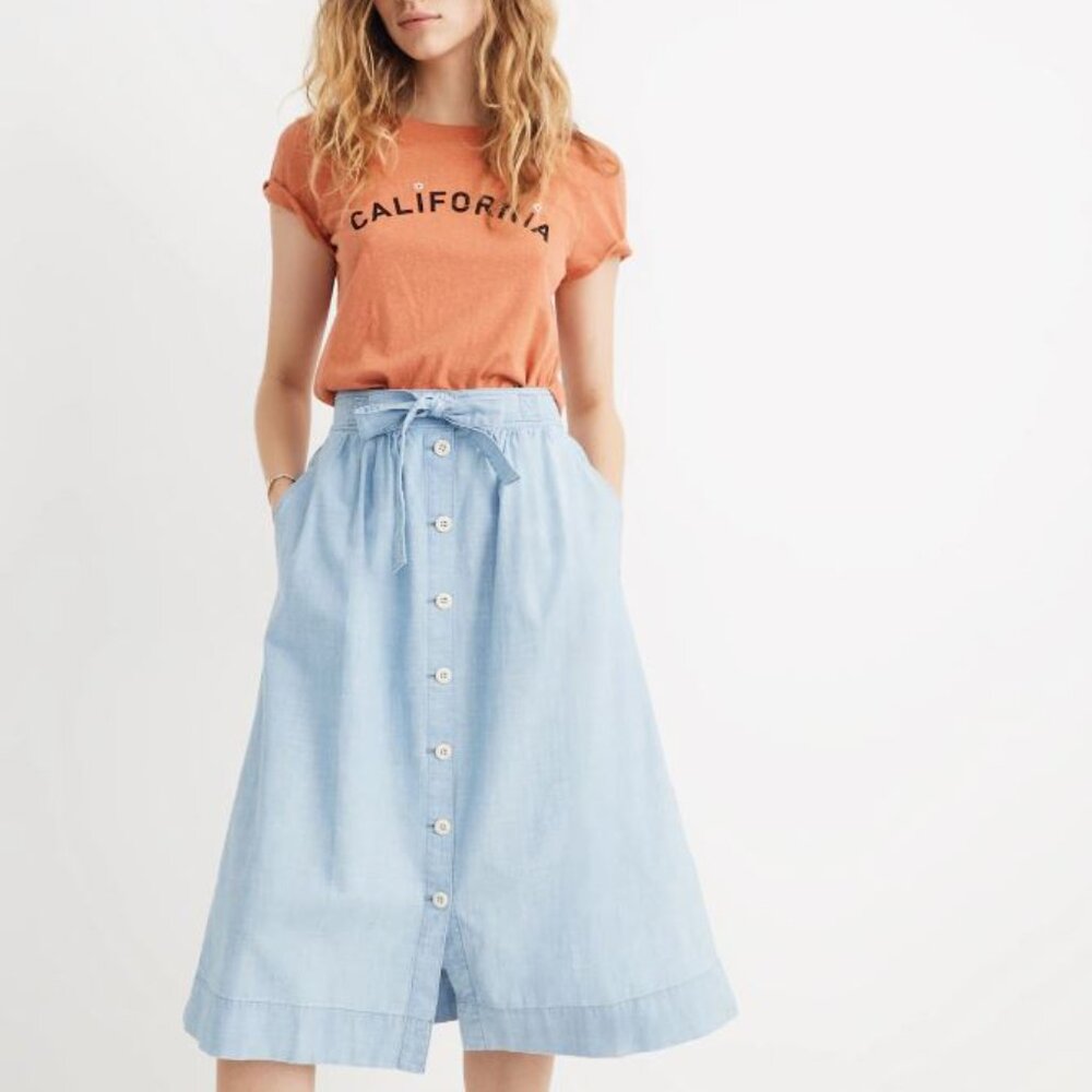 Madewell Blue Midi Skirt with Pockets, Size 6